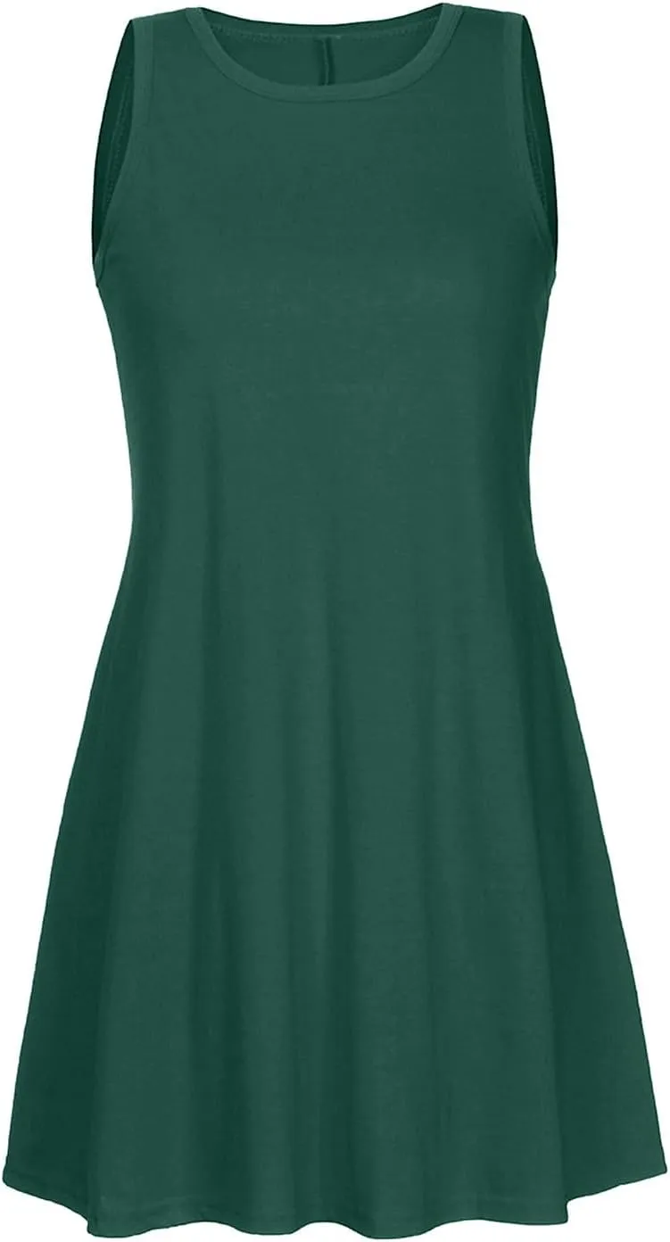 NaRHbrg Summer Dresses for Women Casual Tshirt Sundress Boho Tank Dress Casual Sleeveless Swing Cover Up Dress with Pockets
