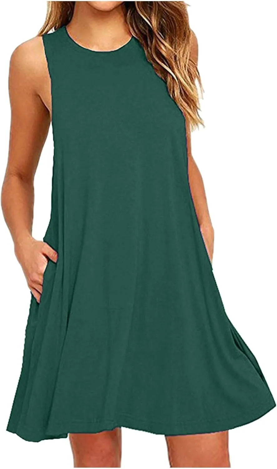 NaRHbrg Summer Dresses for Women Casual Tshirt Sundress Boho Tank Dress Casual Sleeveless Swing Cover Up Dress with Pockets