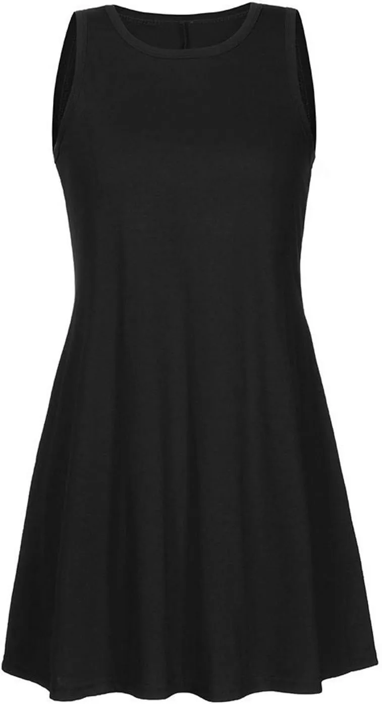 NaRHbrg Summer Dresses for Women Casual Tshirt Sundress Boho Tank Dress Casual Sleeveless Swing Cover Up Dress with Pockets