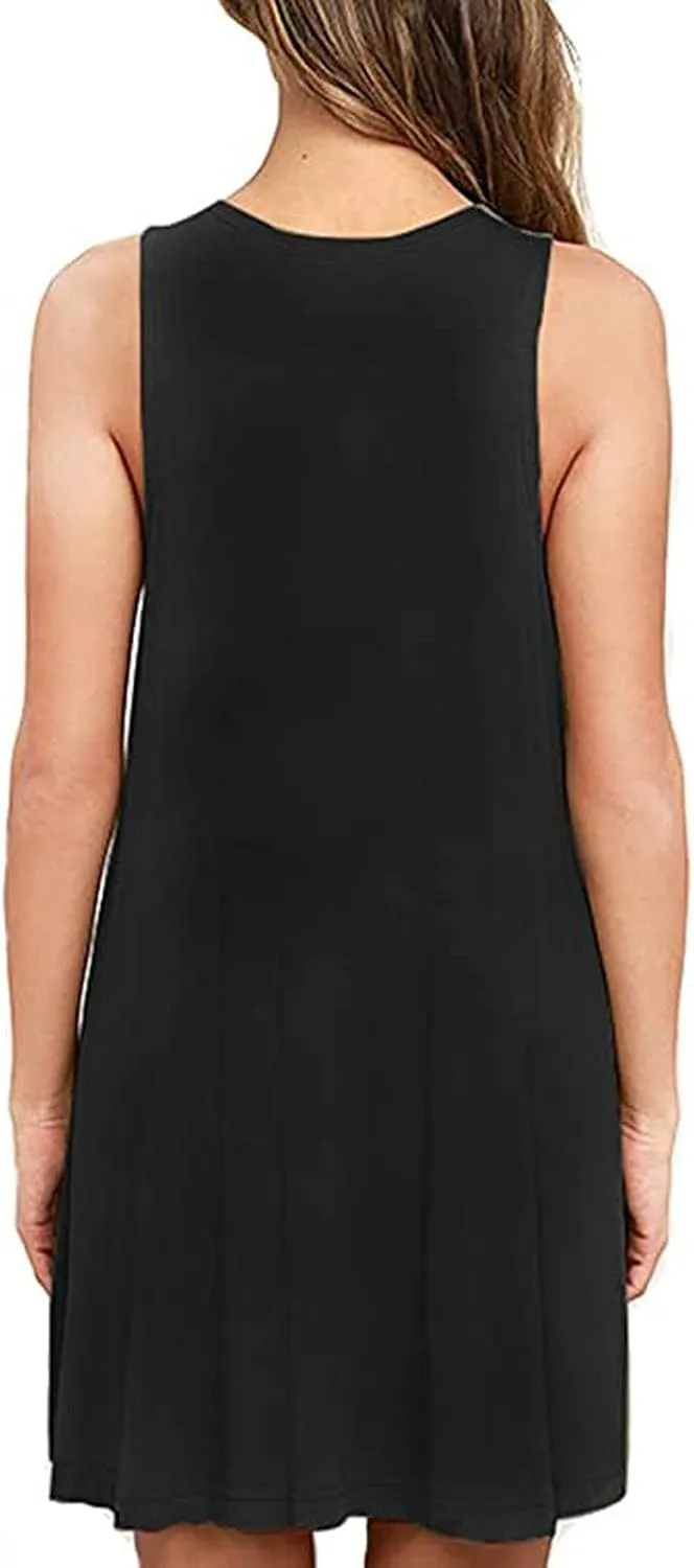 NaRHbrg Summer Dresses for Women Casual Tshirt Sundress Boho Tank Dress Casual Sleeveless Swing Cover Up Dress with Pockets