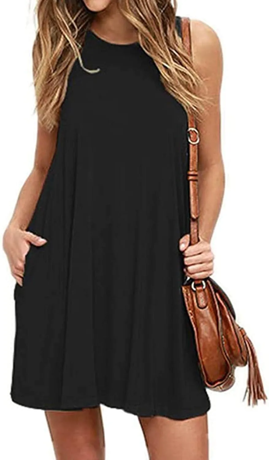 NaRHbrg Summer Dresses for Women Casual Tshirt Sundress Boho Tank Dress Casual Sleeveless Swing Cover Up Dress with Pockets