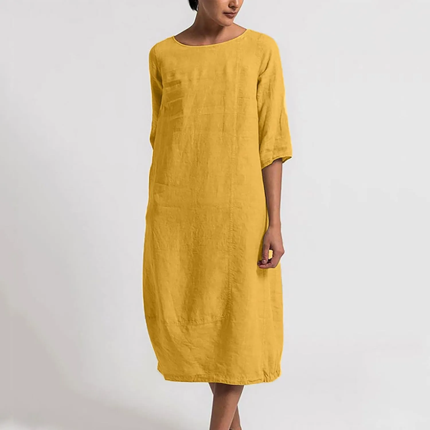 NaRHbrg Women's Cotton Linen Dresses Casual Loose Bohemian Dresses Short Sleeve Summer Beach Swing Dress Solid Color Sundress