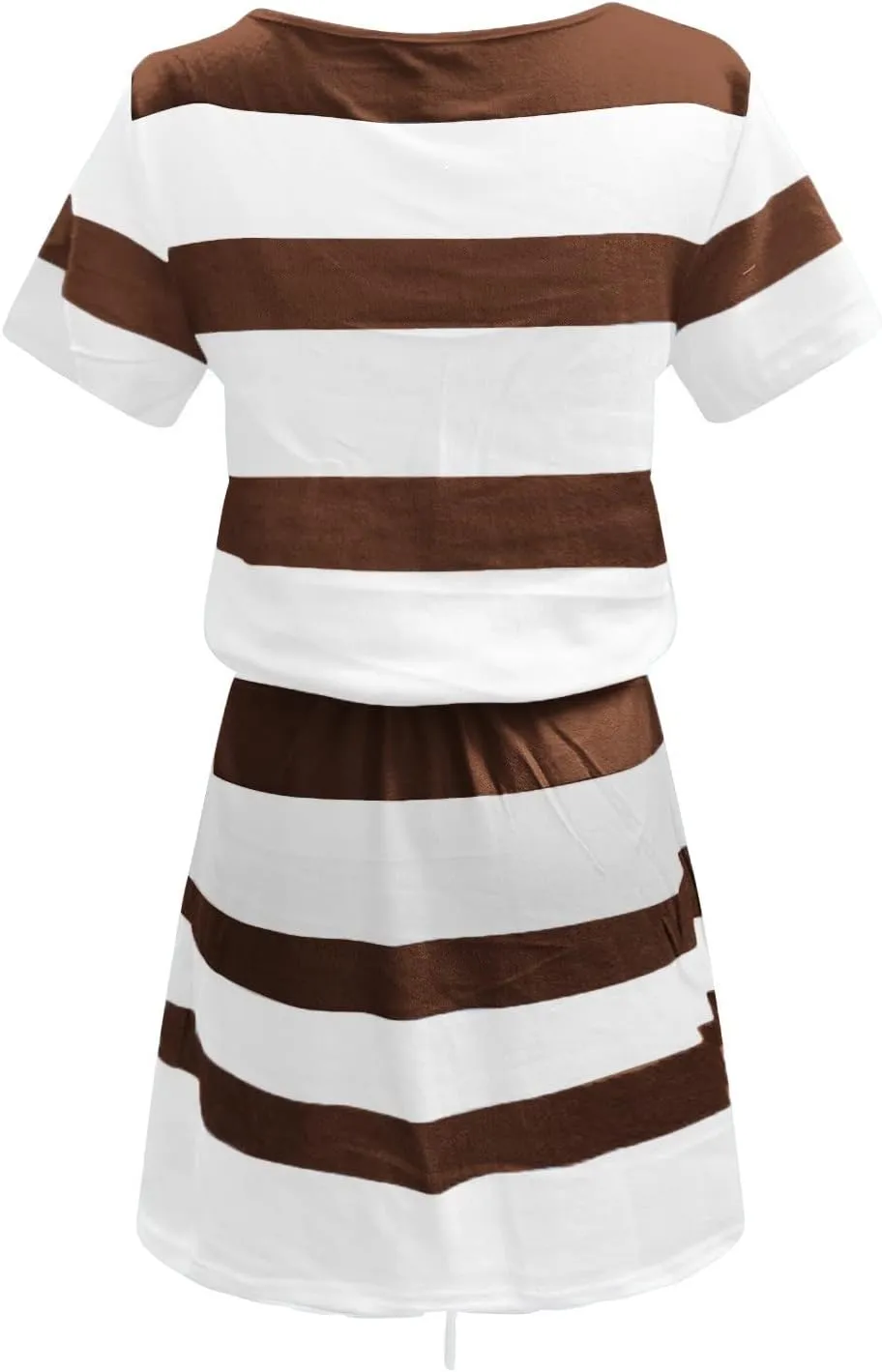 NaRHbrg Womens Summer Casual Midi Dresses Striped Short Sleeve Tshirt Dresses V Neck Drawstring Knee Length Dress with Pocket