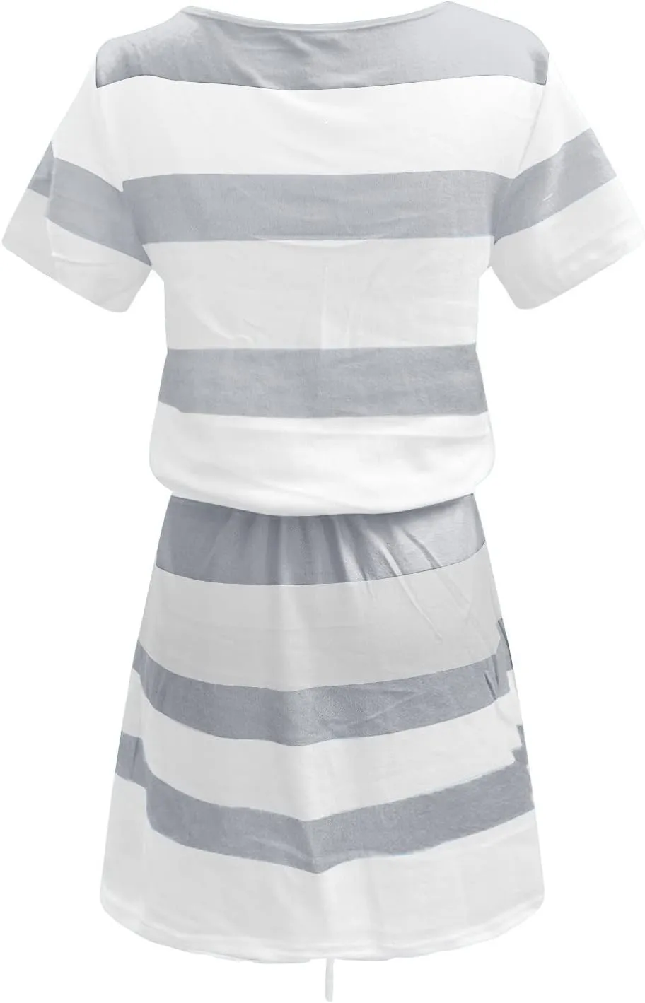 NaRHbrg Womens Summer Casual Midi Dresses Striped Short Sleeve Tshirt Dresses V Neck Drawstring Knee Length Dress with Pocket