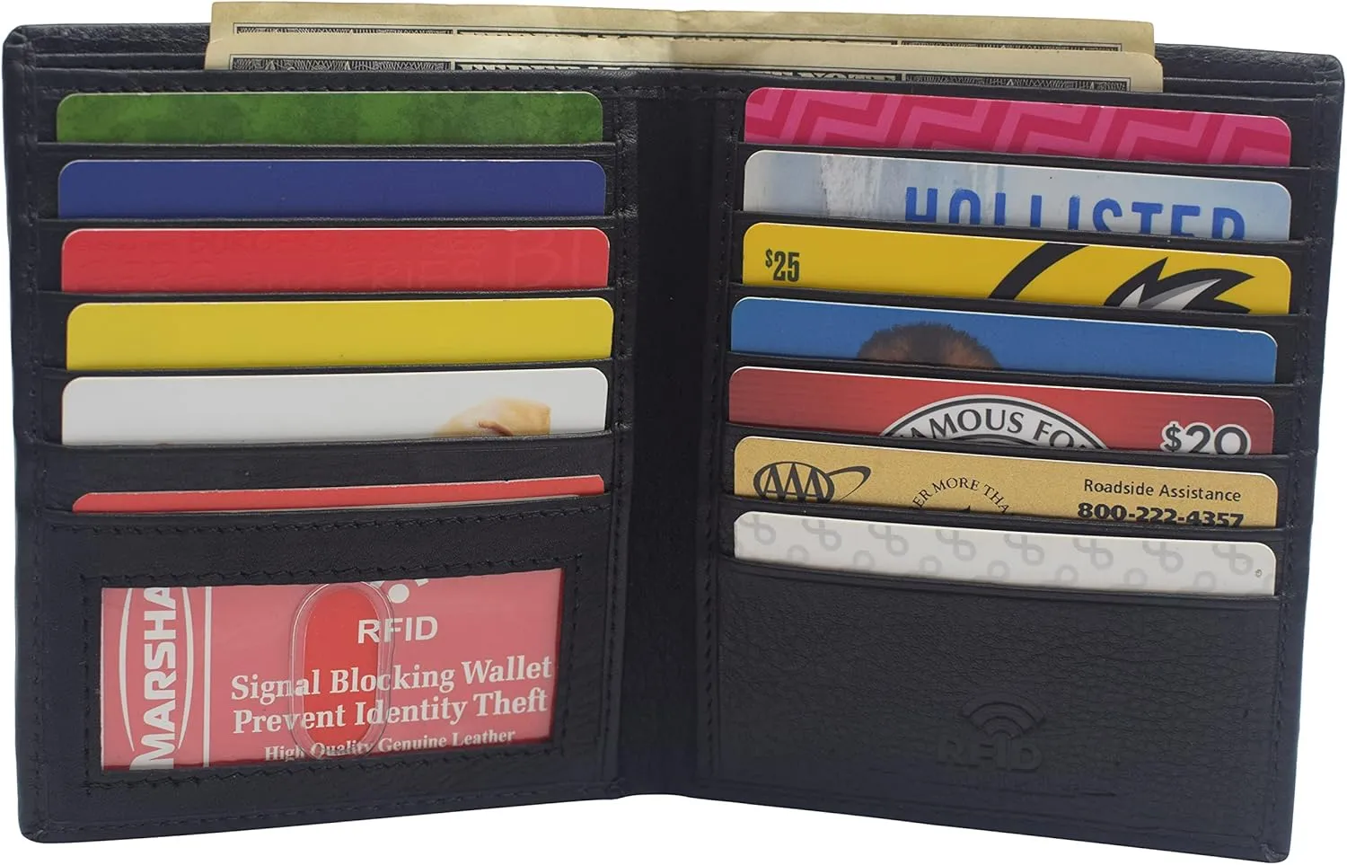 New Premium Lambskin Leather Bifold Hipster Credit Card Wallet (Black)