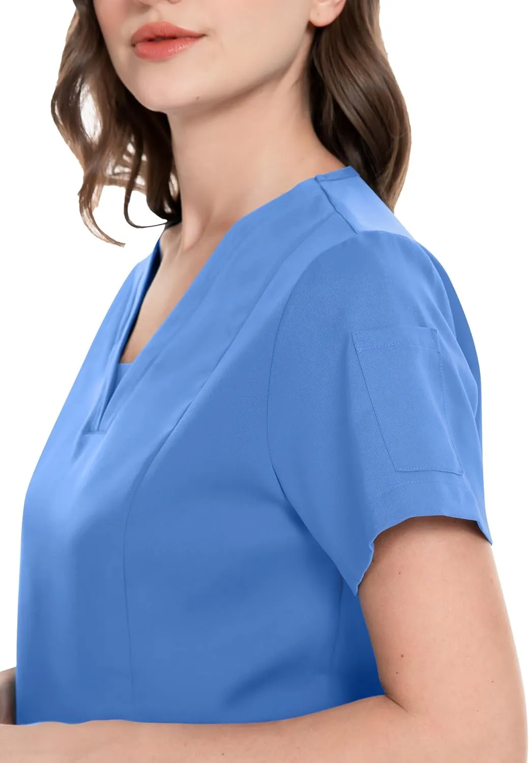 niaahinn Scrub Suit Set for Women Modern V-neck Top & Tapered Leg Jogger Pants with Drawstring Medical Nursing Uniforms Set