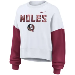 Nike Women's Noles Seminole Logo Crew Fleece - White/Garnet