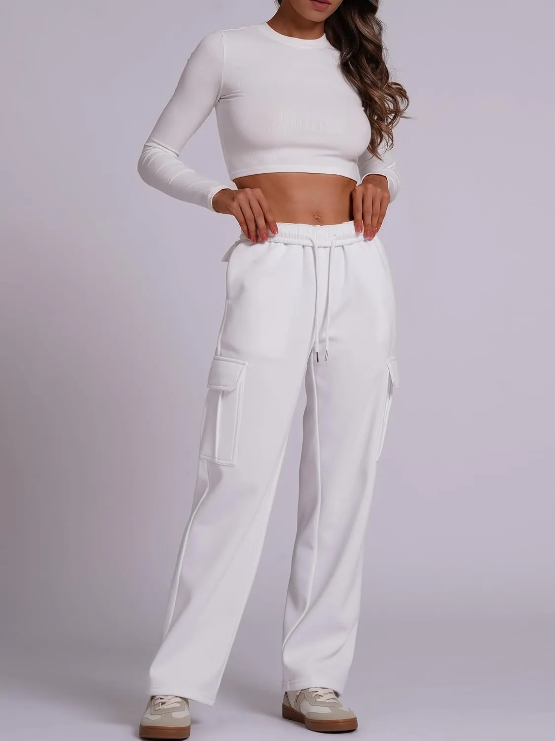 ODIZLI Women's High Waist Drawstring Wide Leg Sweatpants with Pockets Jogger Loose Sport Yoga Active Pants Lounge Trousers