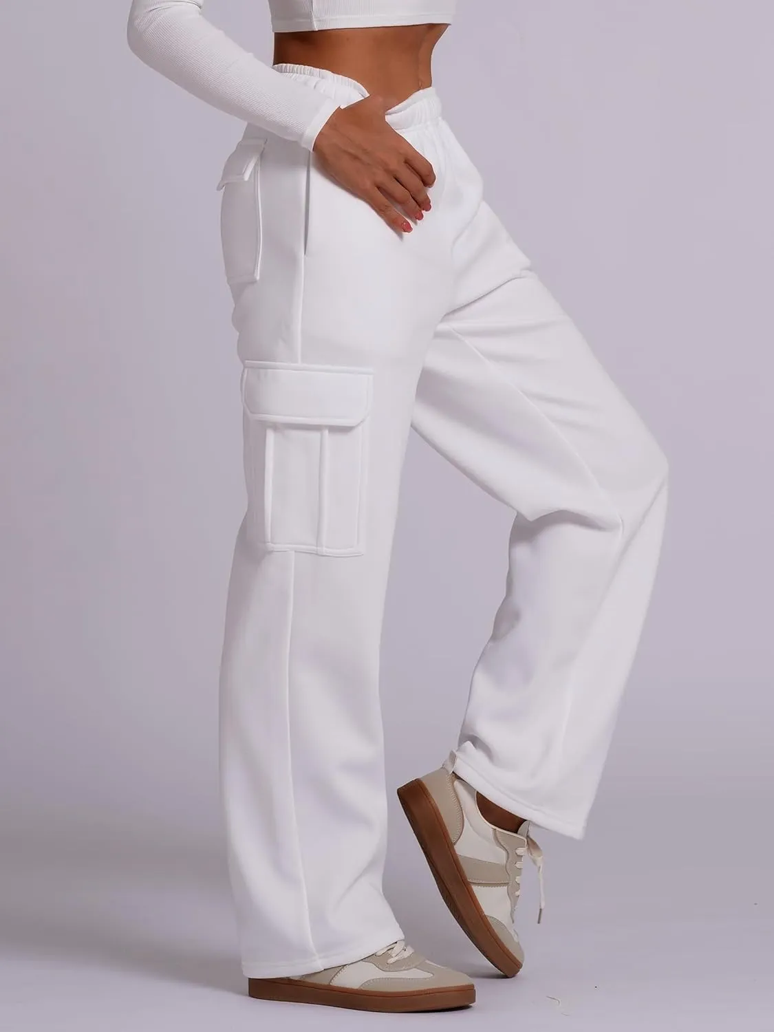 ODIZLI Women's High Waist Drawstring Wide Leg Sweatpants with Pockets Jogger Loose Sport Yoga Active Pants Lounge Trousers