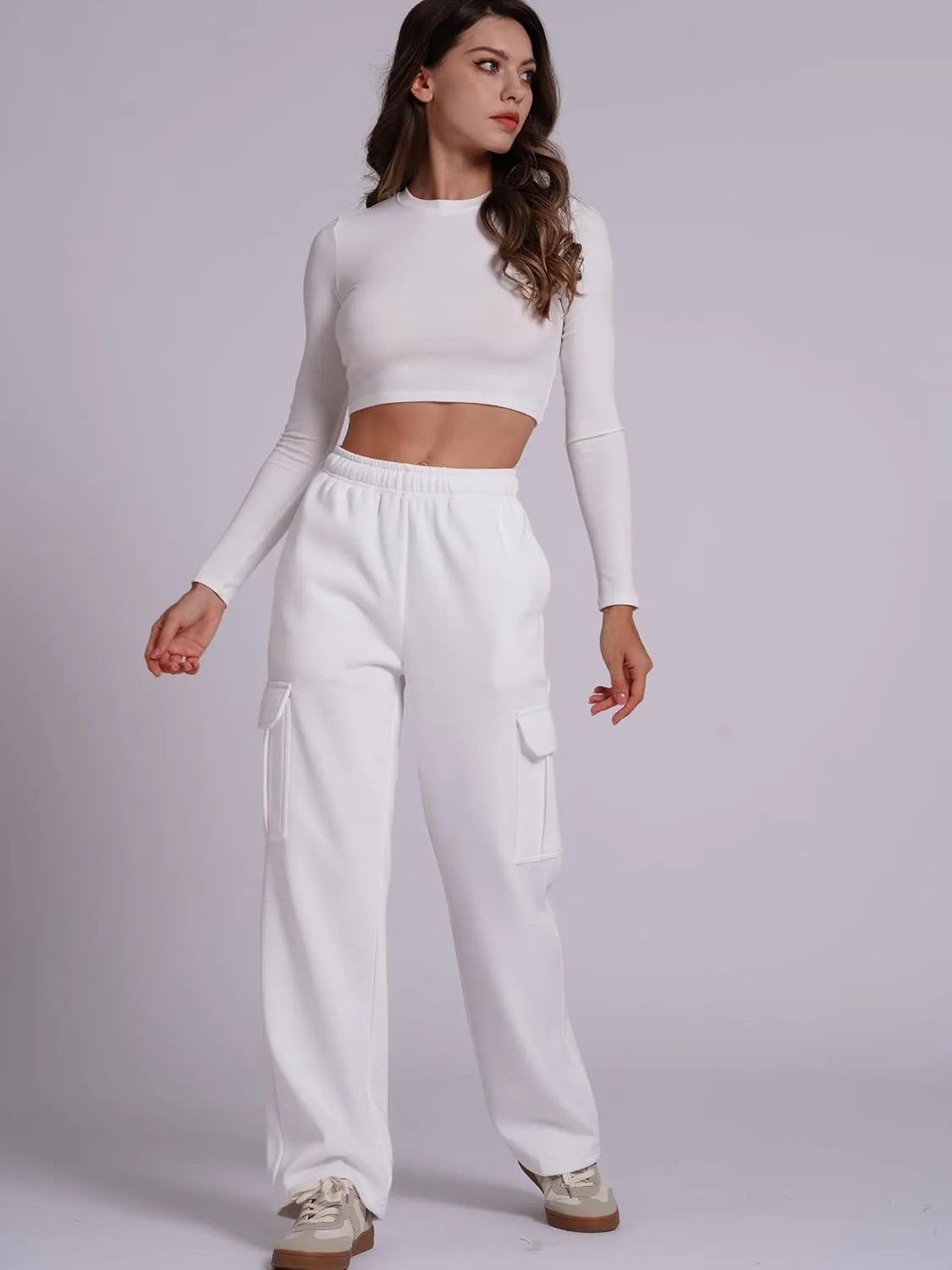 ODIZLI Women's High Waist Drawstring Wide Leg Sweatpants with Pockets Jogger Loose Sport Yoga Active Pants Lounge Trousers