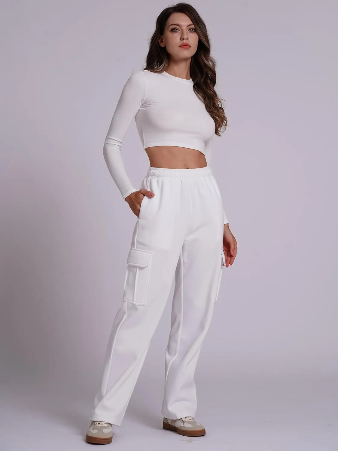 ODIZLI Women's High Waist Drawstring Wide Leg Sweatpants with Pockets Jogger Loose Sport Yoga Active Pants Lounge Trousers