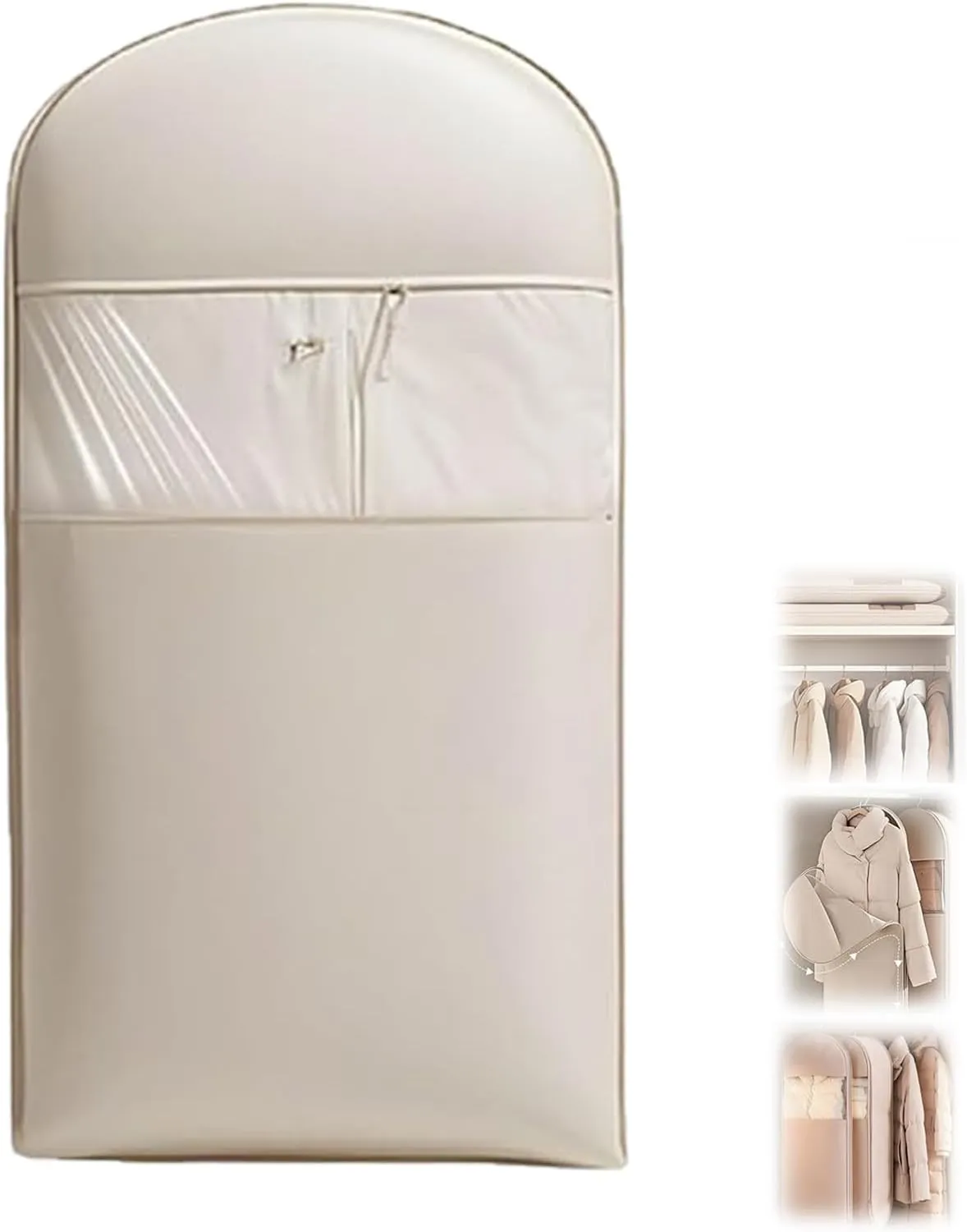 Otherwisie Space Saving Hanging Garment Bag with Self Compression Zipper, Dust Cover Clothes Bags, Space Saver Closet Organizers, Hanging Garment Bags for Closet Storage (BEIGE,M)