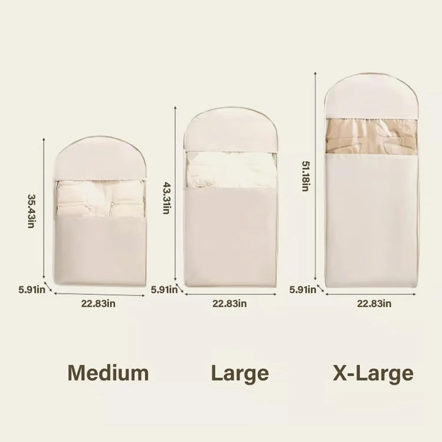 Otherwisie Space Saving Hanging Garment Bag with Self Compression Zipper, Dust Cover Clothes Bags, Space Saver Closet Organizers, Hanging Garment Bags for Closet Storage (BEIGE,M)