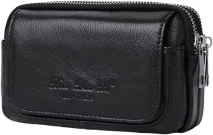 Outdoor Leather Waist Bag Belt Loop Pouch Security Purse Smart Horizontal Style2 Black