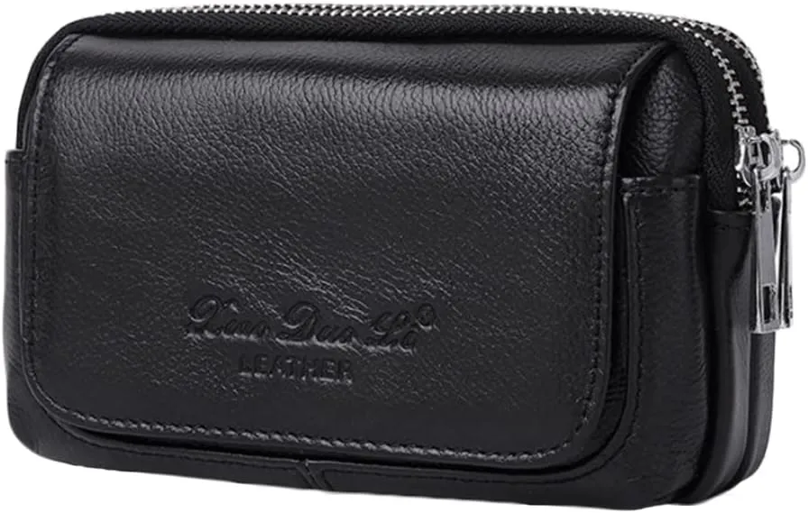 Outdoor Leather Waist Bag Belt Loop Pouch Security Purse Smart Horizontal Style2 Black