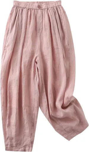 Palazzo Pants for Women Casual Elastic Waist Linen Pants High Waisted Summer Lounge Trousers Beach Vacation Outfits