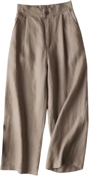 Palazzo Pants for Women Lightweight Wide Leg Linen Pants Elastic Waist Boho Beach Trousers Summer Outfit with Pocekts