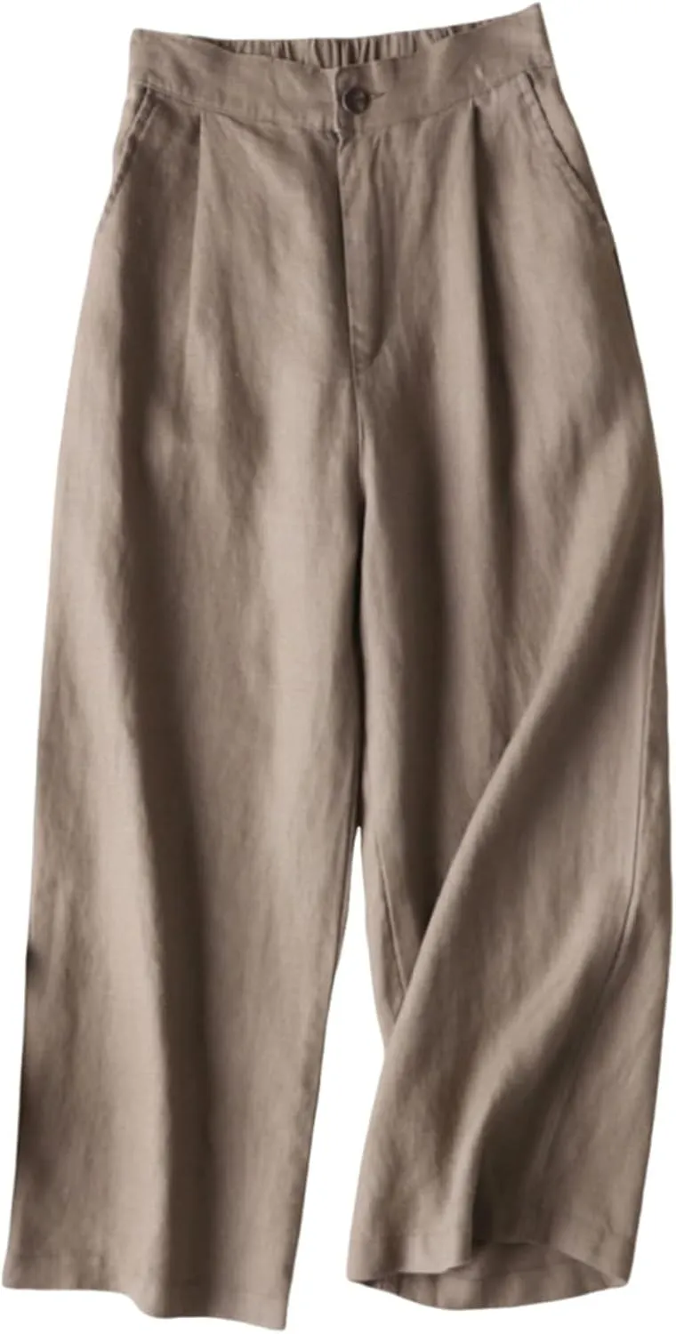 Palazzo Pants for Women Lightweight Wide Leg Linen Pants Elastic Waist Boho Beach Trousers Summer Outfit with Pocekts