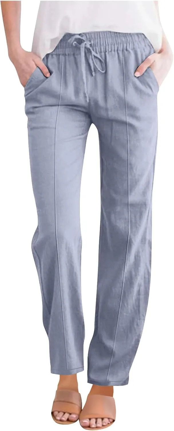 Palazzo Pants for Women Loose Wide Leg Cotton Linen Pants Summer Palazzo High Waisted Baggy Trousers 2025 Trendy
