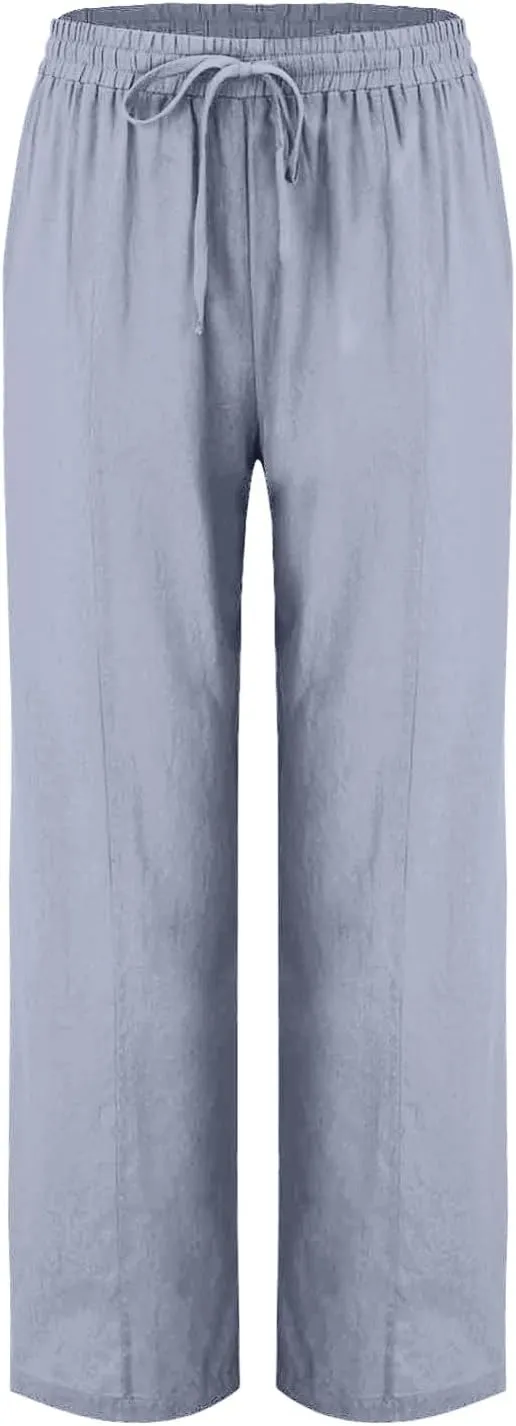 Palazzo Pants for Women Loose Wide Leg Cotton Linen Pants Summer Palazzo High Waisted Baggy Trousers 2025 Trendy