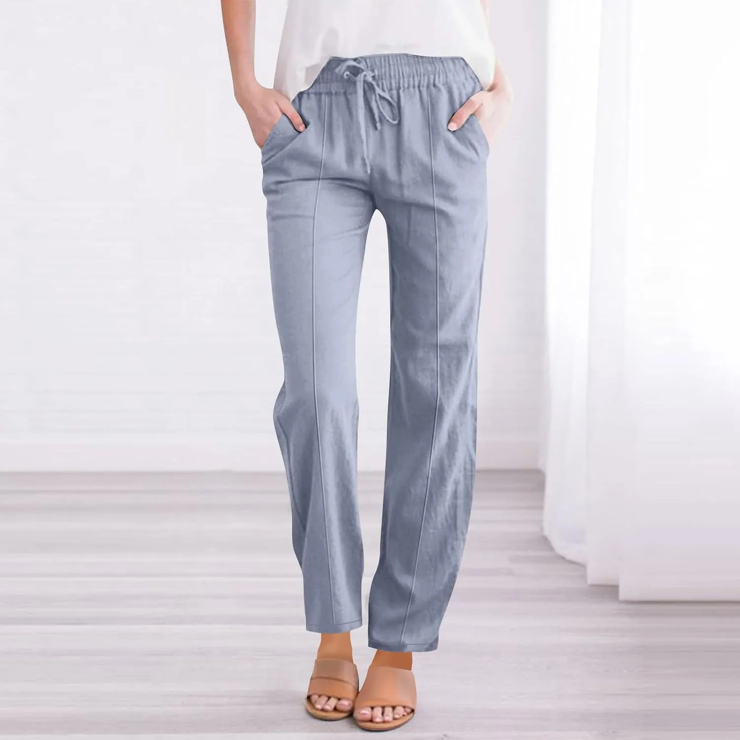 Palazzo Pants for Women Loose Wide Leg Cotton Linen Pants Summer Palazzo High Waisted Baggy Trousers 2025 Trendy