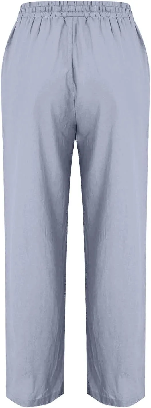 Palazzo Pants for Women Loose Wide Leg Cotton Linen Pants Summer Palazzo High Waisted Baggy Trousers 2025 Trendy
