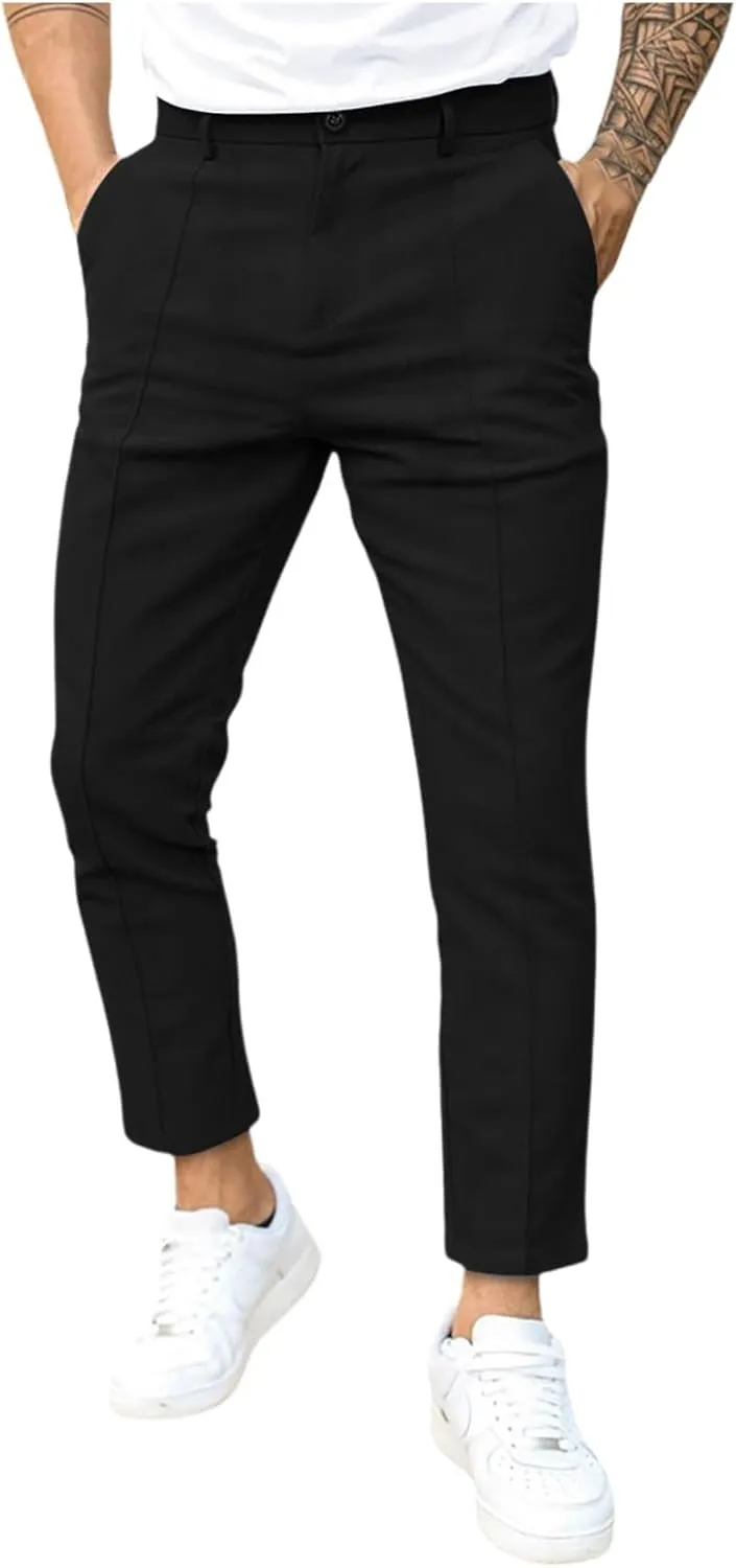 Plaid Dress Pants for Men Slim Fit Dress Pants Stretch Regular Fit Business Casual Fashion Golf Pencil Chinos Pants