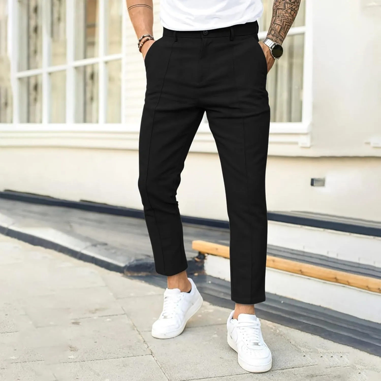 Plaid Dress Pants for Men Slim Fit Dress Pants Stretch Regular Fit Business Casual Fashion Golf Pencil Chinos Pants
