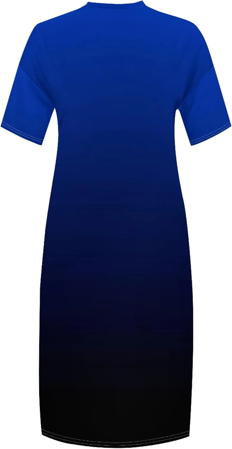 Plus Size Summer Casual Loose Dresses for Women Beach Swing Sundress Short Sleeve Tshirt Long Maxi Dress with Pockets