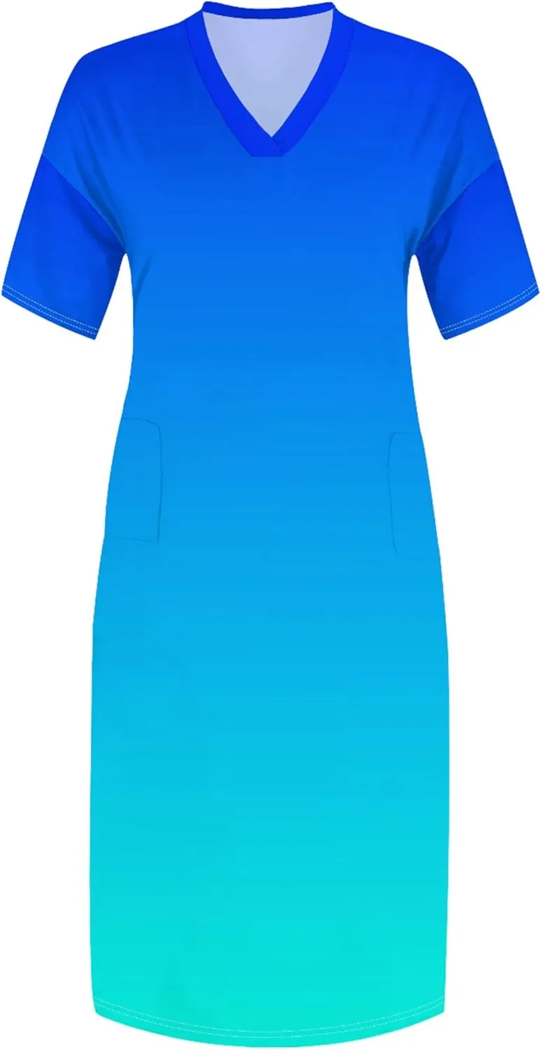 Plus Size Summer Casual Loose Dresses for Women Beach Swing Sundress Short Sleeve Tshirt Long Maxi Dress with Pockets