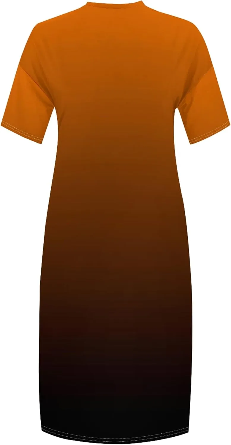 Plus Size Summer Casual Loose Dresses for Women Beach Swing Sundress Short Sleeve Tshirt Long Maxi Dress with Pockets