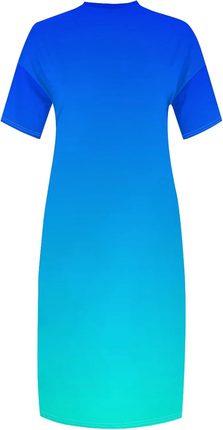 Plus Size Summer Casual Loose Dresses for Women Beach Swing Sundress Short Sleeve Tshirt Long Maxi Dress with Pockets