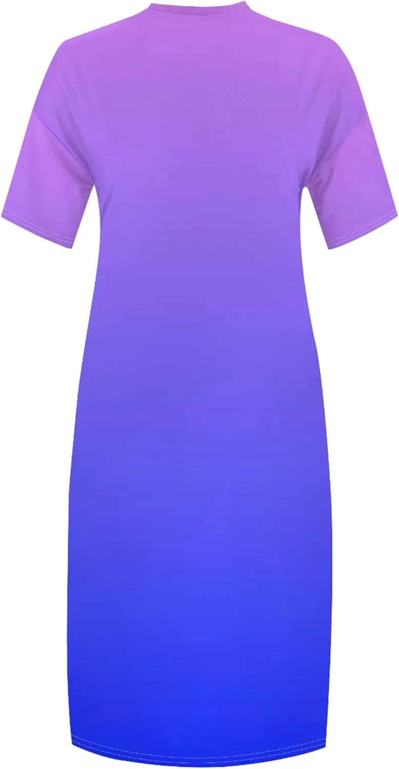 Plus Size Summer Casual Loose Dresses for Women Beach Swing Sundress Short Sleeve Tshirt Long Maxi Dress with Pockets
