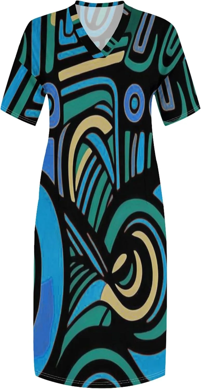 Plus Size Women Casual Loose Bohemian Maxi Dress with Pockets Short Sleeve Long Summer Beach Swing Vacation Sundress