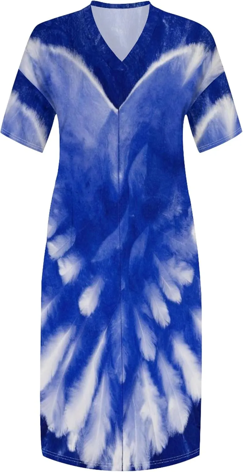 Plus Size Women Casual Loose Bohemian Maxi Dress with Pockets Short Sleeve Long Summer Beach Swing Vacation Sundress