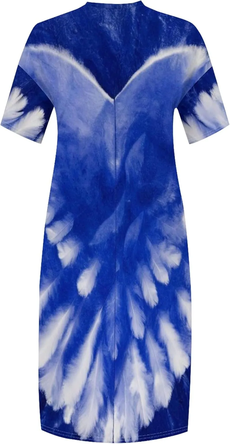 Plus Size Women Casual Loose Bohemian Maxi Dress with Pockets Short Sleeve Long Summer Beach Swing Vacation Sundress