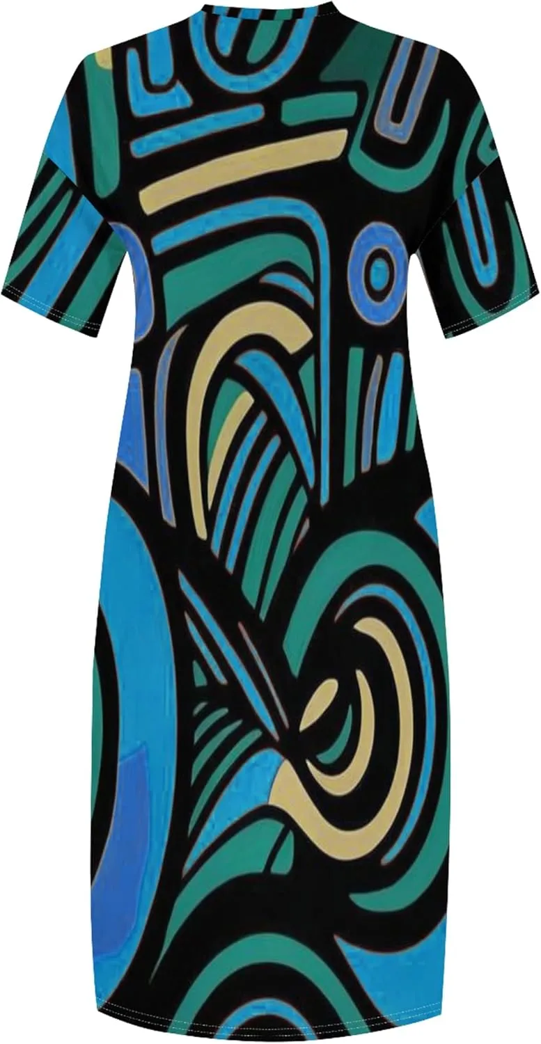 Plus Size Women Casual Loose Bohemian Maxi Dress with Pockets Short Sleeve Long Summer Beach Swing Vacation Sundress