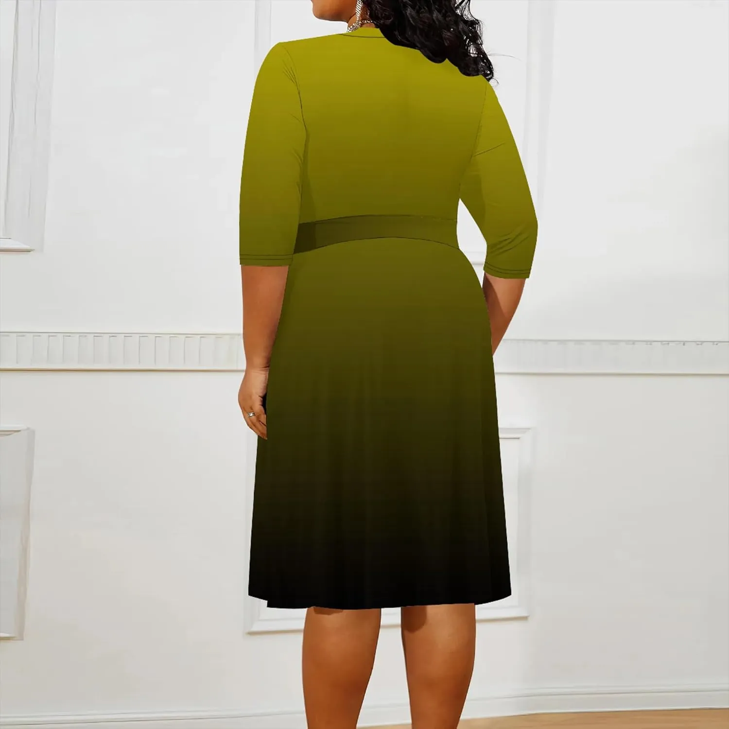 Plus Size Women's Midi Dress 3/4 Sleeves V Neck Cocktail Party Club Sundress Curvy Wrap Sexy Casual Dresses with Belt