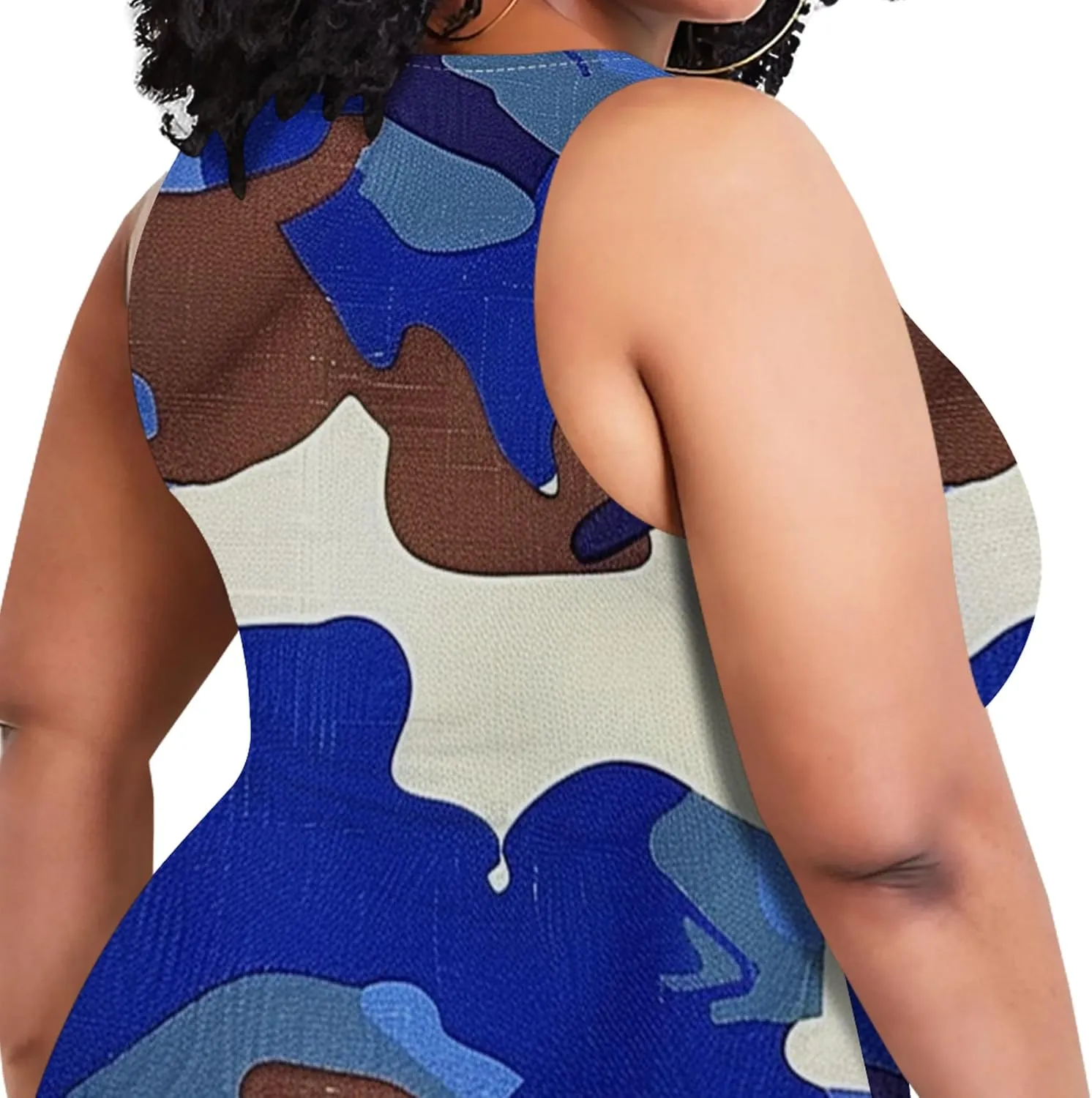 Plus Size Women's Sleeveless Casual Bodycon Tie Dye Midi Dresses Slim Fit Elegant Cocktail Party Club Mini Dress