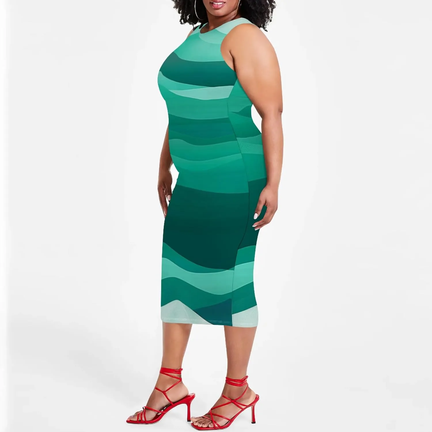 Plus Size Women's Sleeveless Casual Bodycon Tie Dye Midi Dresses Slim Fit Elegant Cocktail Party Club Mini Dress