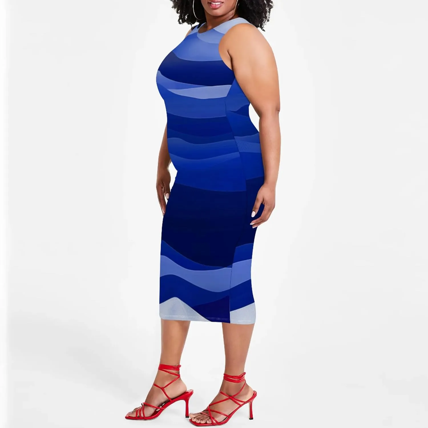 Plus Size Women's Sleeveless Casual Bodycon Tie Dye Midi Dresses Slim Fit Elegant Cocktail Party Club Mini Dress