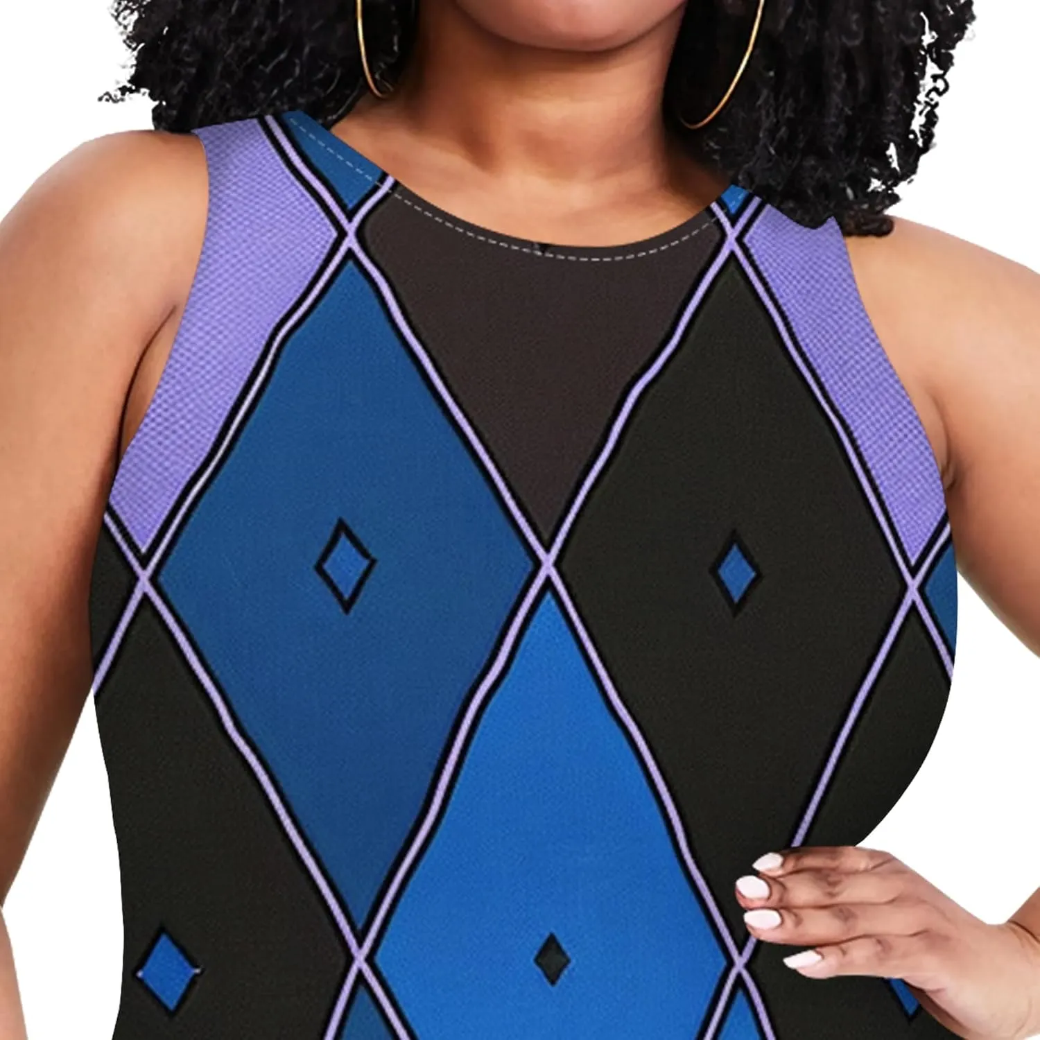 Plus Size Women's Sleeveless Casual Bodycon Tie Dye Midi Dresses Slim Fit Elegant Cocktail Party Club Mini Dress