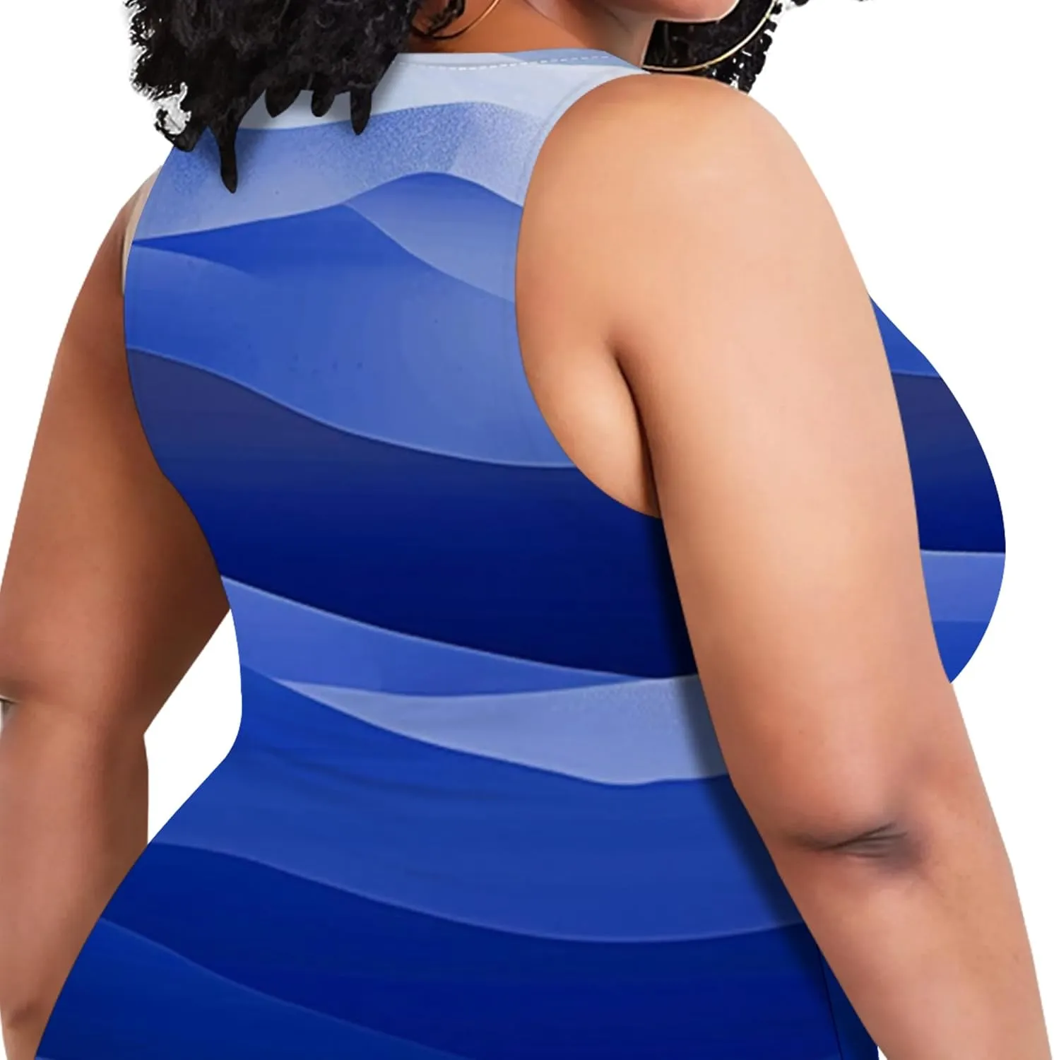 Plus Size Women's Sleeveless Casual Bodycon Tie Dye Midi Dresses Slim Fit Elegant Cocktail Party Club Mini Dress