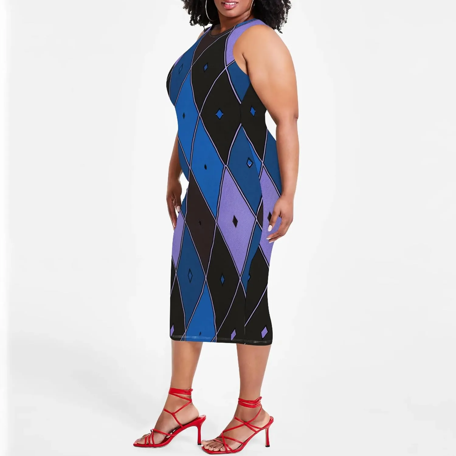 Plus Size Women's Sleeveless Casual Bodycon Tie Dye Midi Dresses Slim Fit Elegant Cocktail Party Club Mini Dress