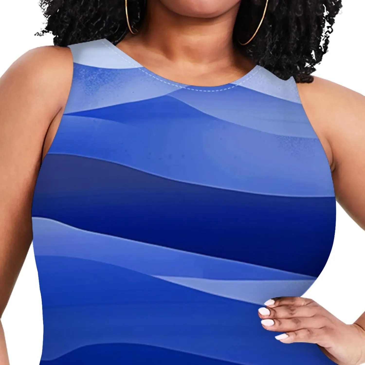 Plus Size Women's Sleeveless Casual Bodycon Tie Dye Midi Dresses Slim Fit Elegant Cocktail Party Club Mini Dress