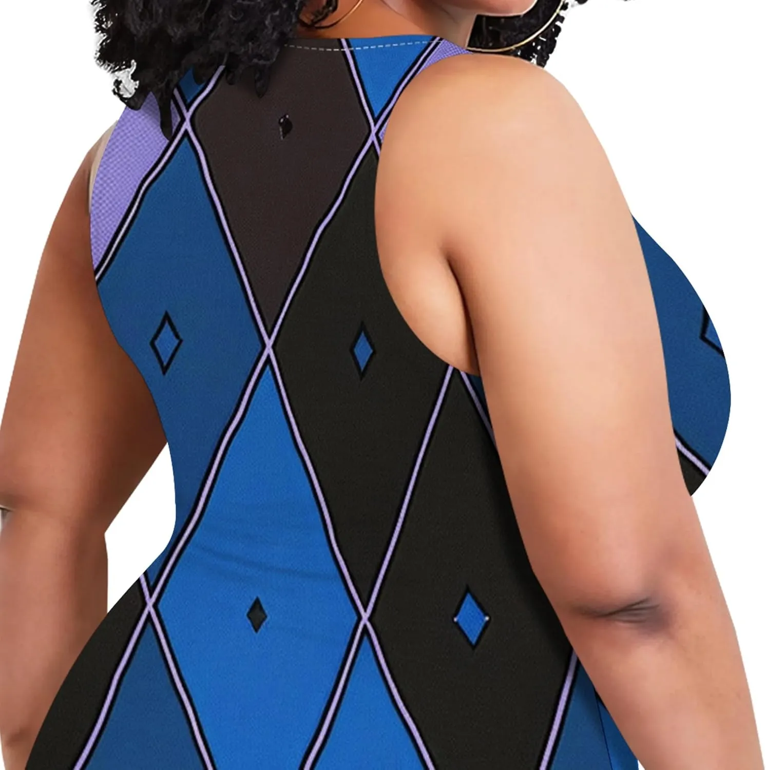 Plus Size Women's Sleeveless Casual Bodycon Tie Dye Midi Dresses Slim Fit Elegant Cocktail Party Club Mini Dress