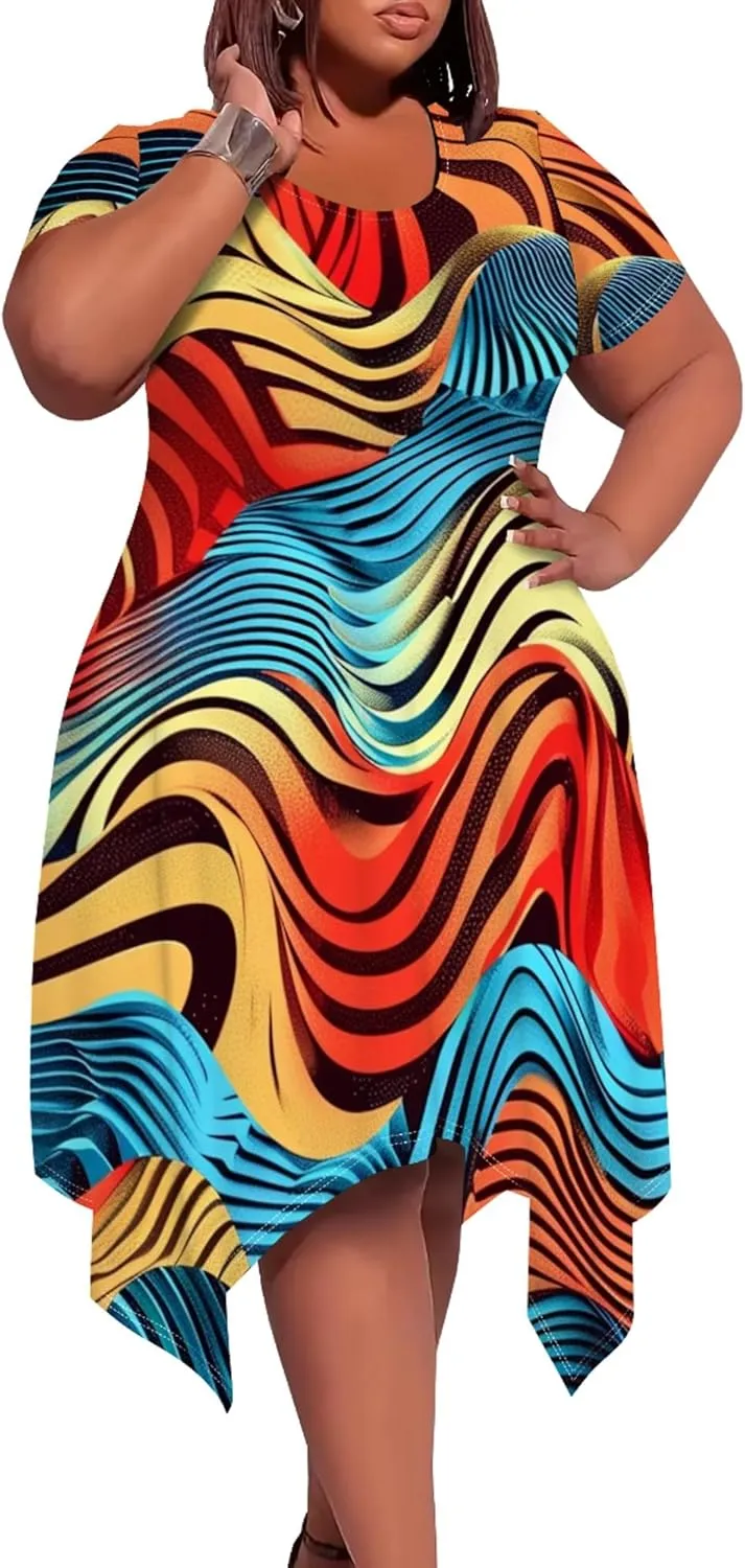 Plus Size Womens Summer Casual T Shirt Midi Dresses Crewneck Short Sleeve Swing Tunic Sundresses with Pockets Dress