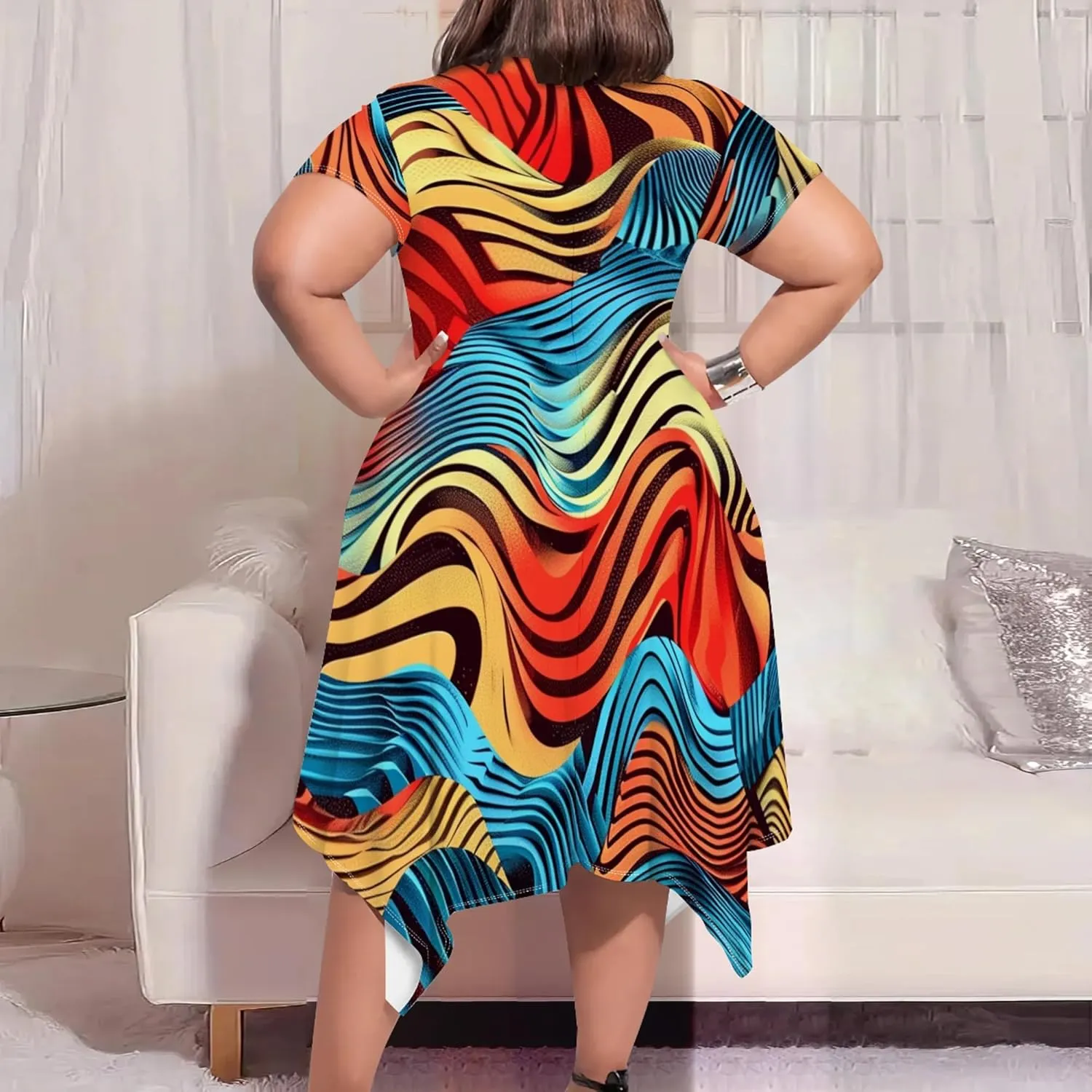 Plus Size Womens Summer Casual T Shirt Midi Dresses Crewneck Short Sleeve Swing Tunic Sundresses with Pockets Dress