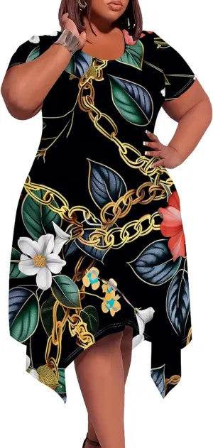 Plus Size Womens Summer Casual T Shirt Midi Dresses Crewneck Short Sleeve Swing Tunic Sundresses with Pockets Dress