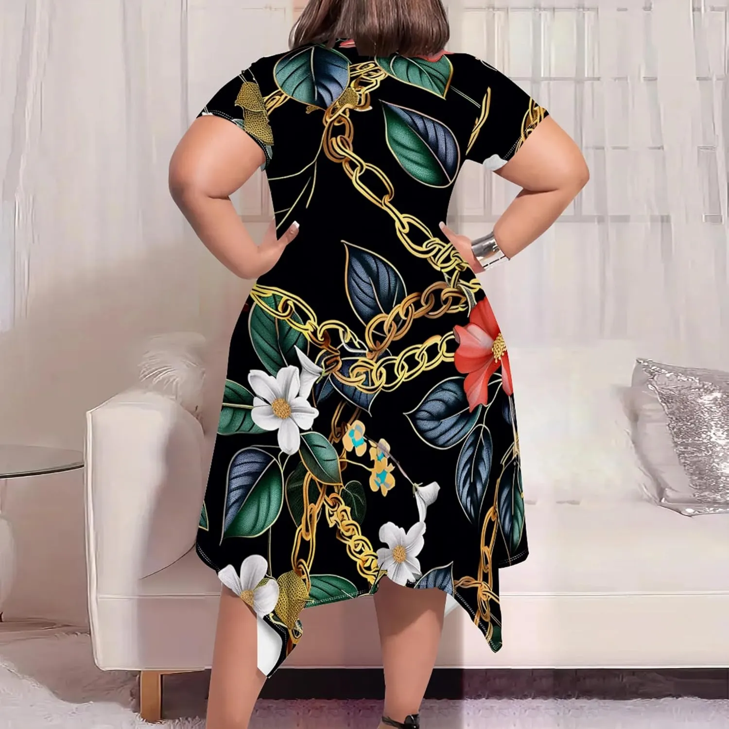 Plus Size Womens Summer Casual T Shirt Midi Dresses Crewneck Short Sleeve Swing Tunic Sundresses with Pockets Dress